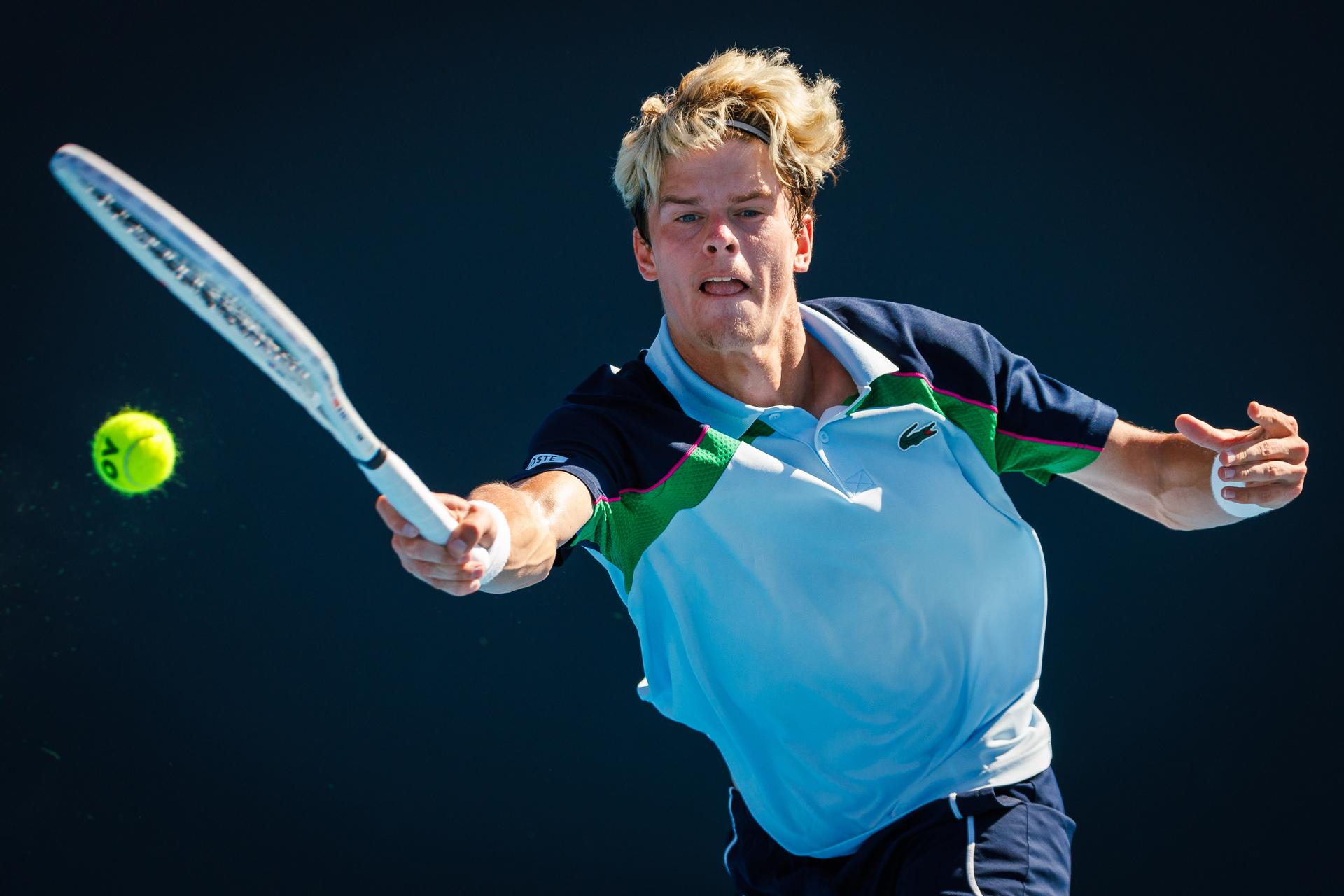 Belgian Alexander Blockx pictured during a men's qualifying singles first round game between Belgian Blockx and American Spizzirri, at the 'Australian Open' Grand Slam tennis tournament, Tuesday 07 January 2025 in Melbourne Park, Melbourne, Australia. The 2025 edition of the Australian Grand Slam takes place from January 14th to January 28th. BELGA PHOTO PATRICK HAMILTON