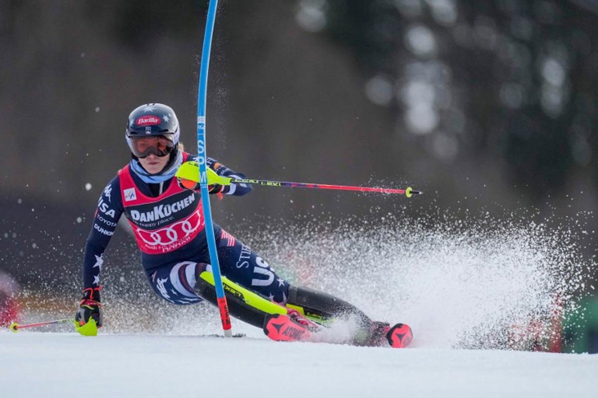 USA's Mikaela Shiffrin competes during the women's FIS Ski World Cup slalom race in Kvitfjell, near Lillehammer, Norway on March 24, 2026.  Cornelius Poppe / NTB / AFP