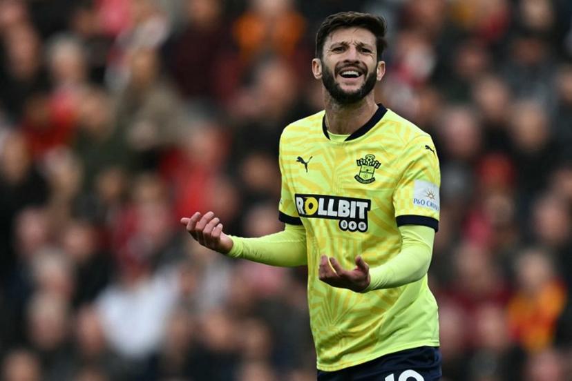 Southampton's English midfielder #10 Adam Lallana reacts during the English Premier League football match between Liverpool and Southampton at Anfield in Liverpool, north west England on March 8, 2025.  Paul ELLIS / AFP