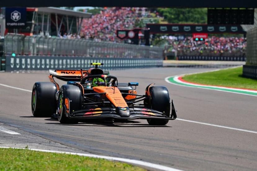 McLaren's British driver Lando Norris races during a practice session for the 2025 Emilia Romagna Formula One Grand Prix at the Imola autodrome in Imola, on May 17, 2025.   Andrej ISAKOVIC / AFP