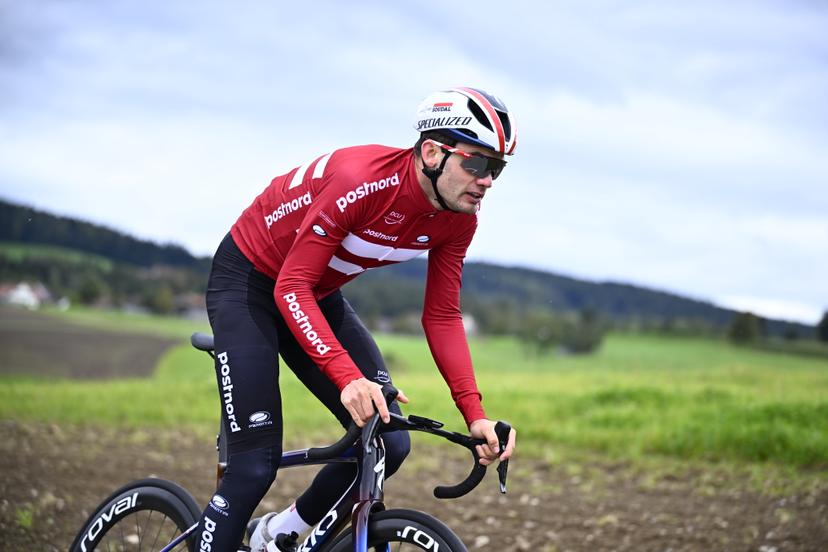 Danish Kasper Asgreen pictured during a training session on the track of the 2024 UCI Road and Para-Cycling Road World Championships, Friday 27 September 2024, in Zurich, Switzerland. The Worlds are taking place from 21 to 29 September. BELGA PHOTO JASPER JACOBS