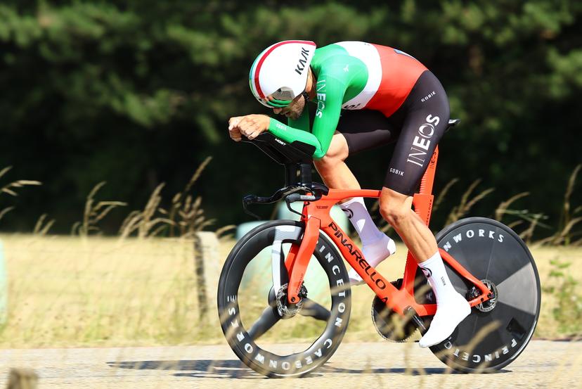 Italian Filippo Ganna of Ineos Grenadiers pictured in action during the third stage of the Baloise Belgium Tour cycling race, a 9,7km individual time trial from Tessenderlo to Ham, Friday 20 June 2025. The Baloise Belgium Tour takes place from 18 to 22 June. BELGA PHOTO DAVID PINTENS