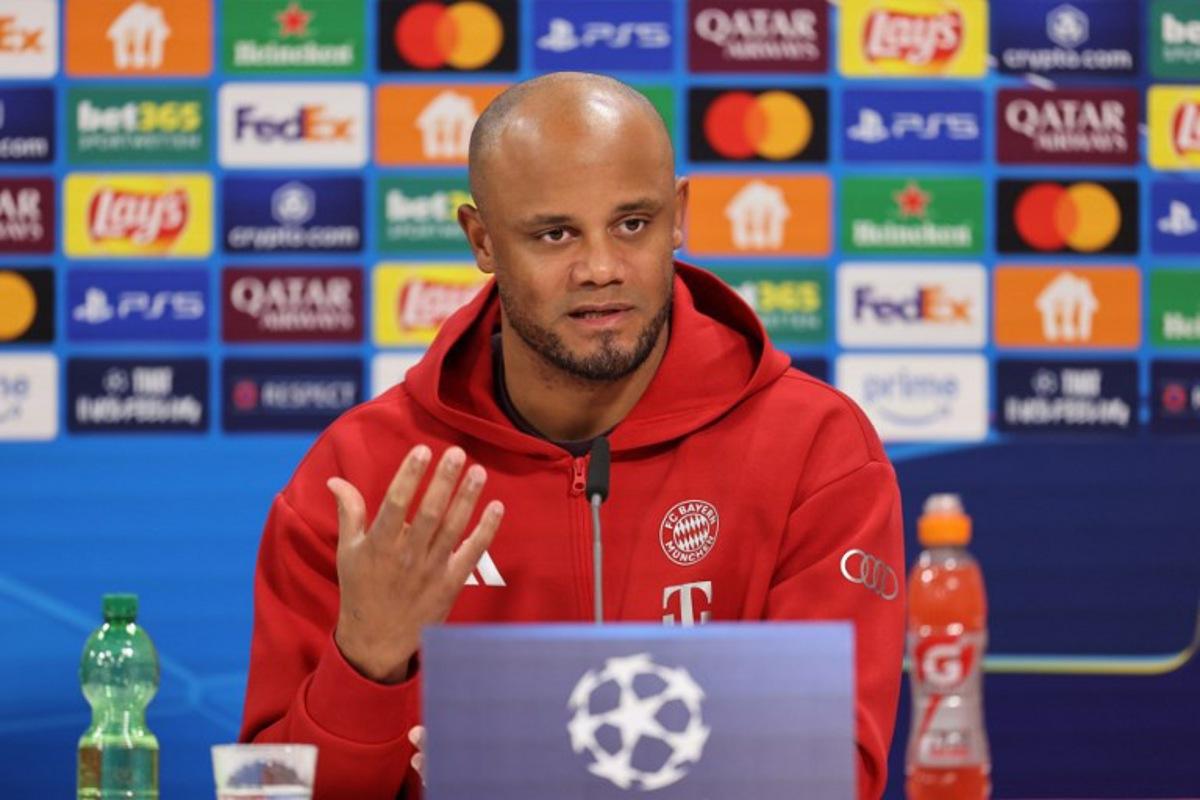 Bayern Munich's Belgian head coach Vincent Kompany delivers a press conference at the club's training ground in Munich, on April 7, 2025, on the eve of the UEFA Champions League first leg quarter final match against Inter Milan.  Alexandra BEIER / AFP