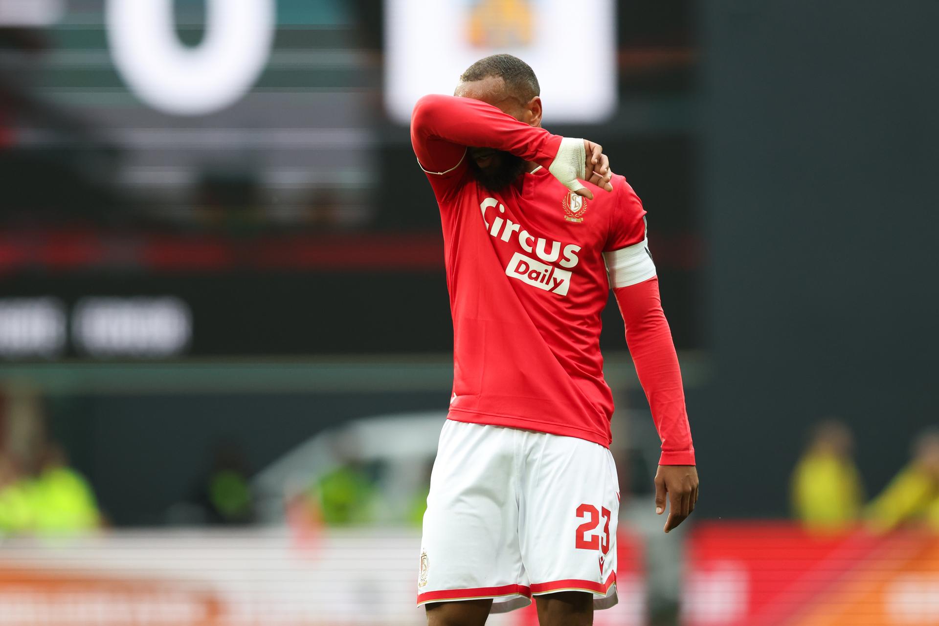 Standard's Marco Ilaimaharitra reacts during a soccer match between Standard de Liege and KVC Westet rlo, Saturday 11 April 2026 in Liege, on the day two of the Europe Play-offs of the 2025-2026 'Jupiler Pro League' first division of the Belgian championship. BELGA PHOTO BRUNO FAHY