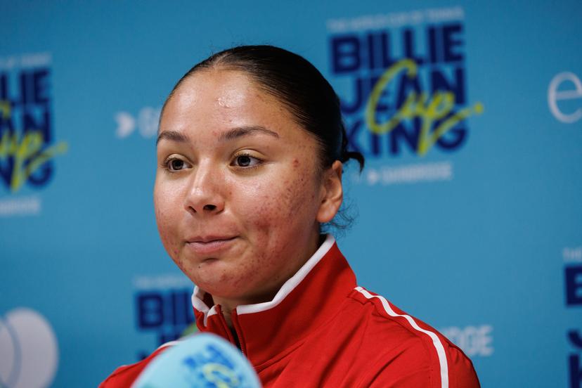 Belgian Sofia Costoulas pictured during a press conference of Belgian team ahead of the meeting between Belgium and USA, in the qualifiers of the Billie Jean King Cup tennis, in Oostende, Belgium, on Tuesday 07 April 2026. The game will be played on 10 and 11th April. PHOTO KURT DESPLENTER