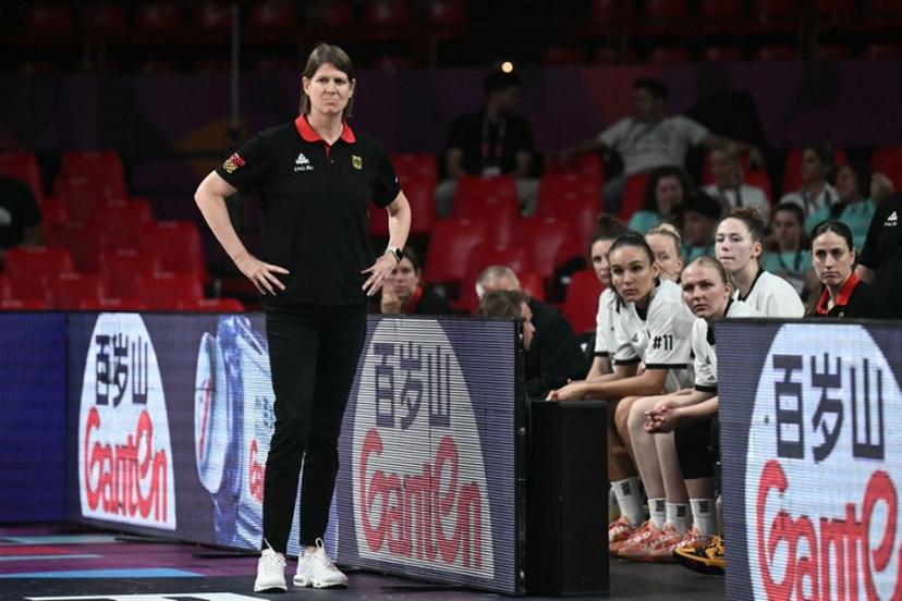 Germany's Canadian head coach Lisa Thomaidis looks on during the FIBA Women's EuroBasket 2025 quarter-final match between Belgium and Germany at the Peace and Friendship Stadium in Piraeus near Athens on June 25, 2025.  Angelos Tzortzinis / AFP