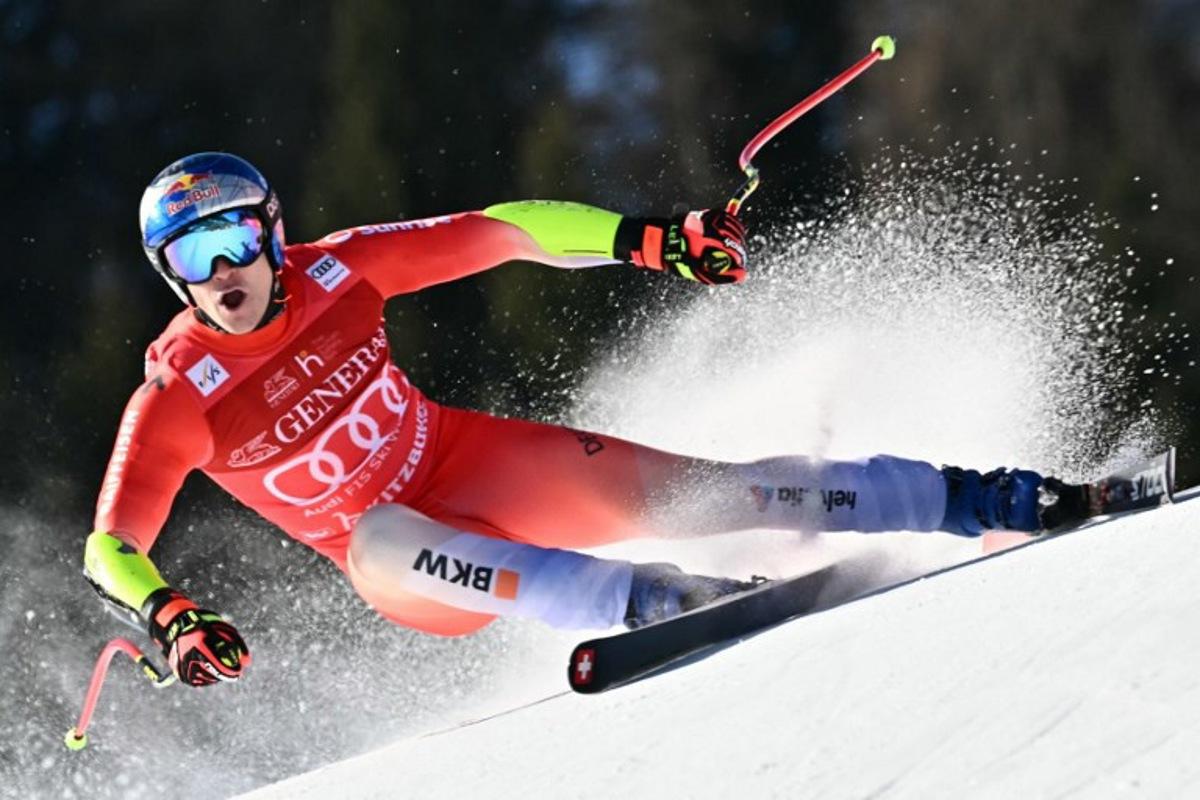 Switzerland's Marco Odermatt competes in the Men's Super G event of the FIS Alpine Ski World Cup in Kitzbuehel, Austria, on January 23, 2026.  Joe Klamar / AFP