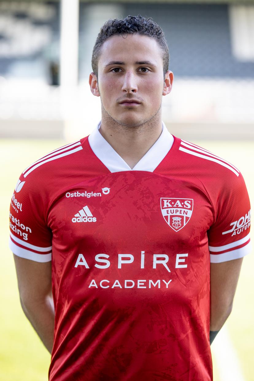 Eupen's goalkeeper Romain Matthys poses for the photographer, at the 2021-2022 season photoshoot of Belgian Jupiler Pro League club KAS Eupen, Monday 12 July 2021 in Eupen. BELGA PHOTO BRUNO FAHY