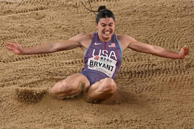 USA's Claire Bryant competes in the women's long jump final during the Indoor World Athletics Championships in Nanjing, in eastern China's Jiangsu province, on March 23, 2025.  Pedro Pardo / AFP