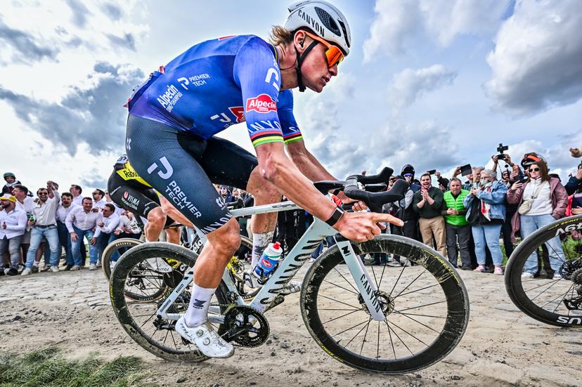 Dutch Mathieu van der Poel of Alpecin-Premier Tech pictured in action during the men's Paris-Roubaix cycling race, Sunday 12 April 2026, around Roubaix, France. The 123rd edition of Paris-Roubaix cycling races will take on Sunday, with the women riding 143,1 km the men riding 258,3 km on Sunday. BELGA PHOTO DIRK WAEM