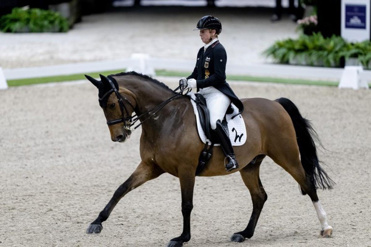 Germany's Isabell Werth on Emilio 10 competes in the FEI World Cup qualification dressage, during The Dutch Masters Indoor Brabant Horse Show, in 's Hertogenbosch on March 9, 2023.   Sander Koning / ANP / AFP