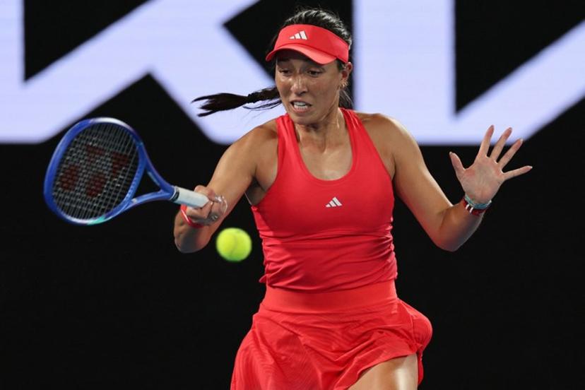 USA's Jessica Pegula hits a return against Serbia's Olga Danilovic during their women's singles match on day six of the Australian Open tennis tournament in Melbourne on January 17, 2025.  Adrian DENNIS / AFP