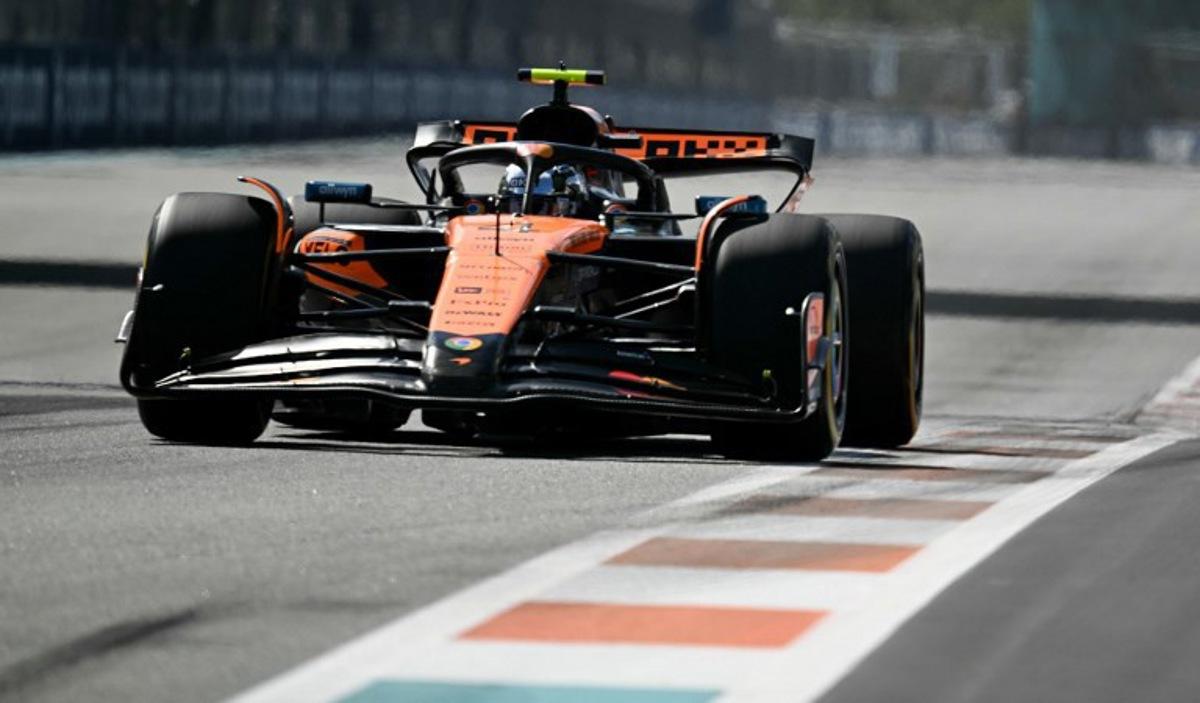 McLaren's British driver Lando Norris races during Sprint qualifying for the 2025 Miami Formula One Grand Prix at Miami International Autodrome in Miami Gardens, Florida, on May 2, 2025.   Chandan Khanna / AFP