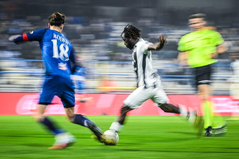 Charleroi's Parfait Guiagon pictured in action during a soccer match between FCV Dender EH and Sporting Charleroi, Saturday 07 March 2026 in Denderleeuw, on day 28 of the 2025-2026 'Jupiler Pro League' first division of the Belgian championship. BELGA PHOTO TOM GOYVAERTS