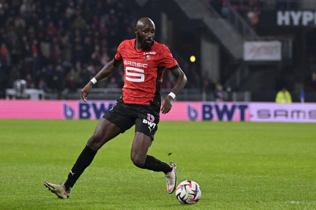 Rennes' Ivorian midfielder #75 Seko Fofana runs with the ball during the French L1 football match between Stade Rennais FC and Stade Brestois 29 (Brest) at Roazhon Park stadium in Rennes, western France on January 18, 2025.  DAMIEN MEYER / AFP
