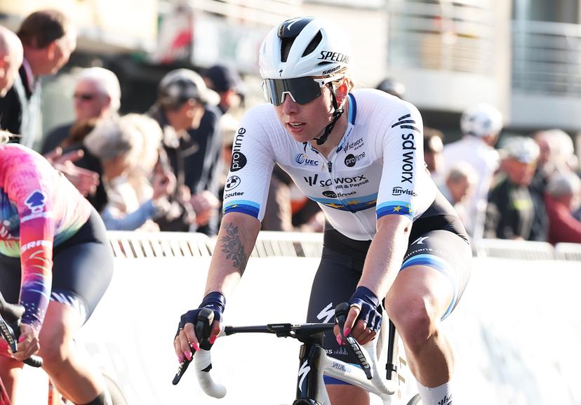 Dutch Lorena Wiebes of SD Worx-Protime celebrates after winning the 'Classic Brugge-De Panne' women's elite one-day cycling race, 152,7 km from Brugge to De Panne, Thursday 27 March 2025. BELGA PHOTO KURT DESPLENTER