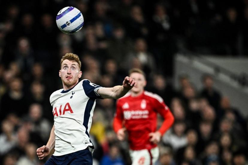 Tottenham Hotspur's Swedish midfielder #21 Dejan Kulusevski eyes the ball during the English Premier League football match between Tottenham Hotspur and Nottingham Forest at the Tottenham Hotspur Stadium in London, on April 21, 2025.  Ben STANSALL / AFP