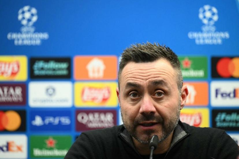 Marseille's Italian head coach Roberto De Zerbi speaks during a press conference after the UEFA Champions League, league phase day 8, football match between Club Brugge KV and Olympique de Marseille, at the Jan Breydel Stadium in Bruges on January 28, 2026.  NICOLAS TUCAT / AFP