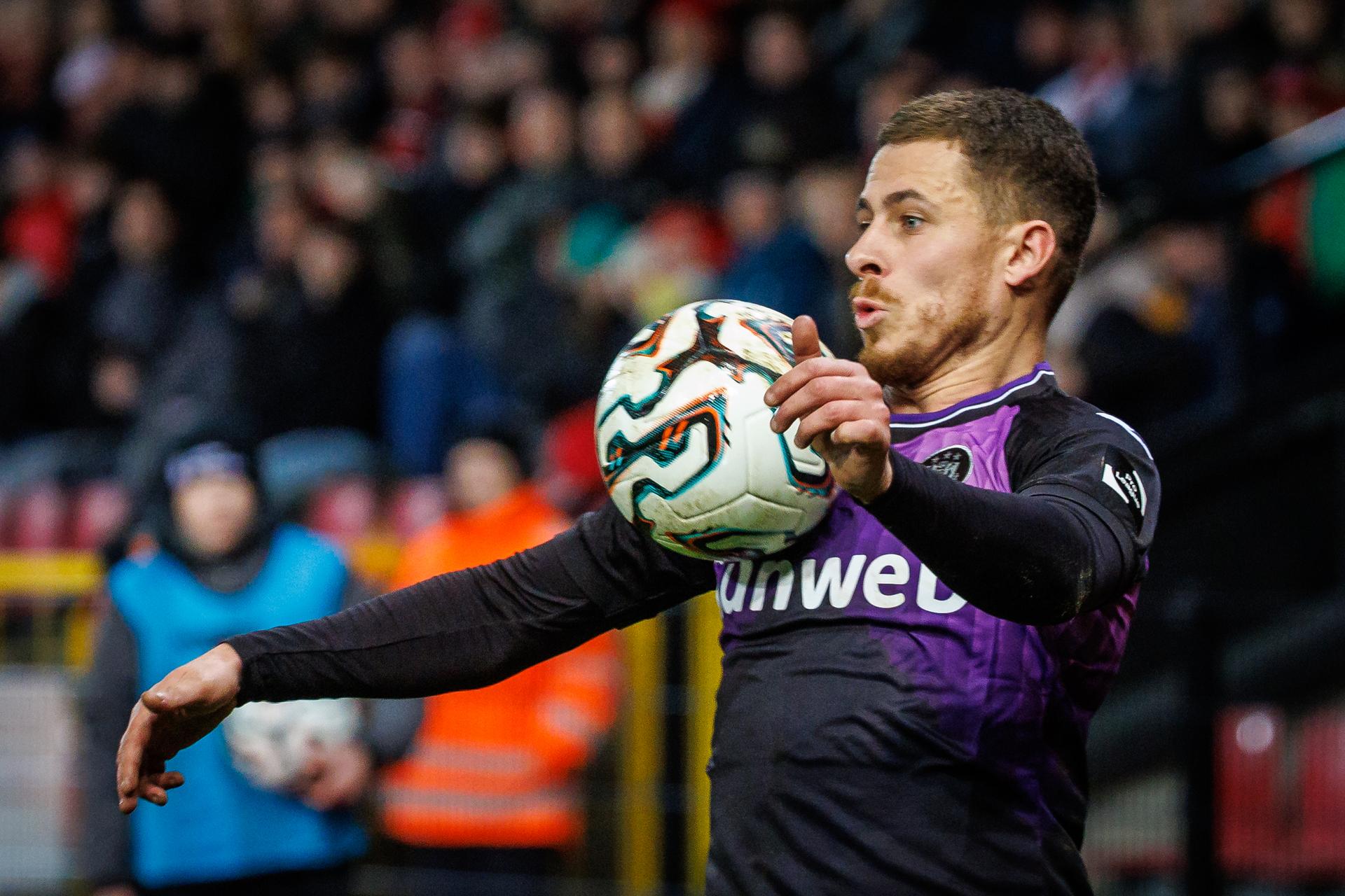Anderlecht's Thorgan Hazard pictured in action during a soccer match between SV Zulte Waregem and RSC Anderlecht, Sunday 22 February 2026 in Waregem, on day 26 of the 2025-2026 'Jupiler Pro League' first division of the Belgian championship. BELGA PHOTO KURT DESPLENTER