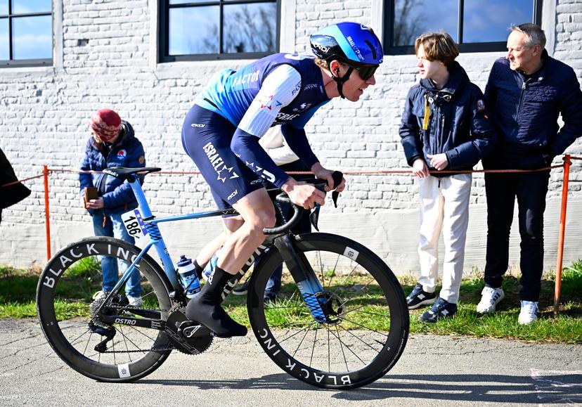British Thomas Jake Stewart of Israel-Premier Tech pictured in action during the men's one-day cycling race Omloop Het Nieuwsblad (UCI World Tour), 197 km from Gent to Ninove, Saturday 01 March 2025. BELGA PHOTO JASPER JACOBS
