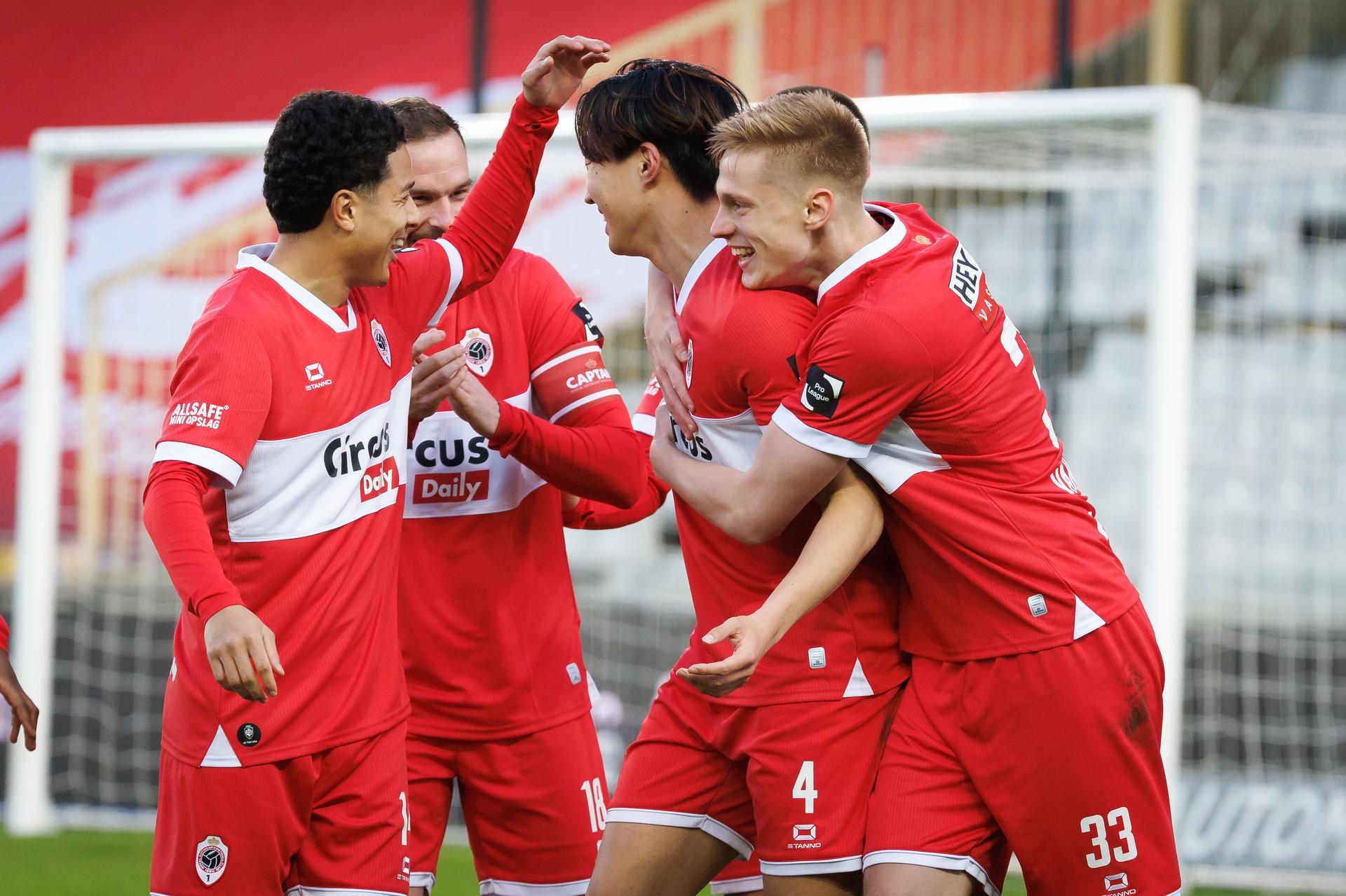 Antwerp's Yuto Tsunashima celebrates after scoring during a soccer match between Cercle Brugge and Royal Antwerp FC, Saturday 31 January 2026 in Brugge, on day 23 of the 2025-2026 'Jupiler Pro League' first division of the Belgian championship. BELGA PHOTO KURT DESPLENTER