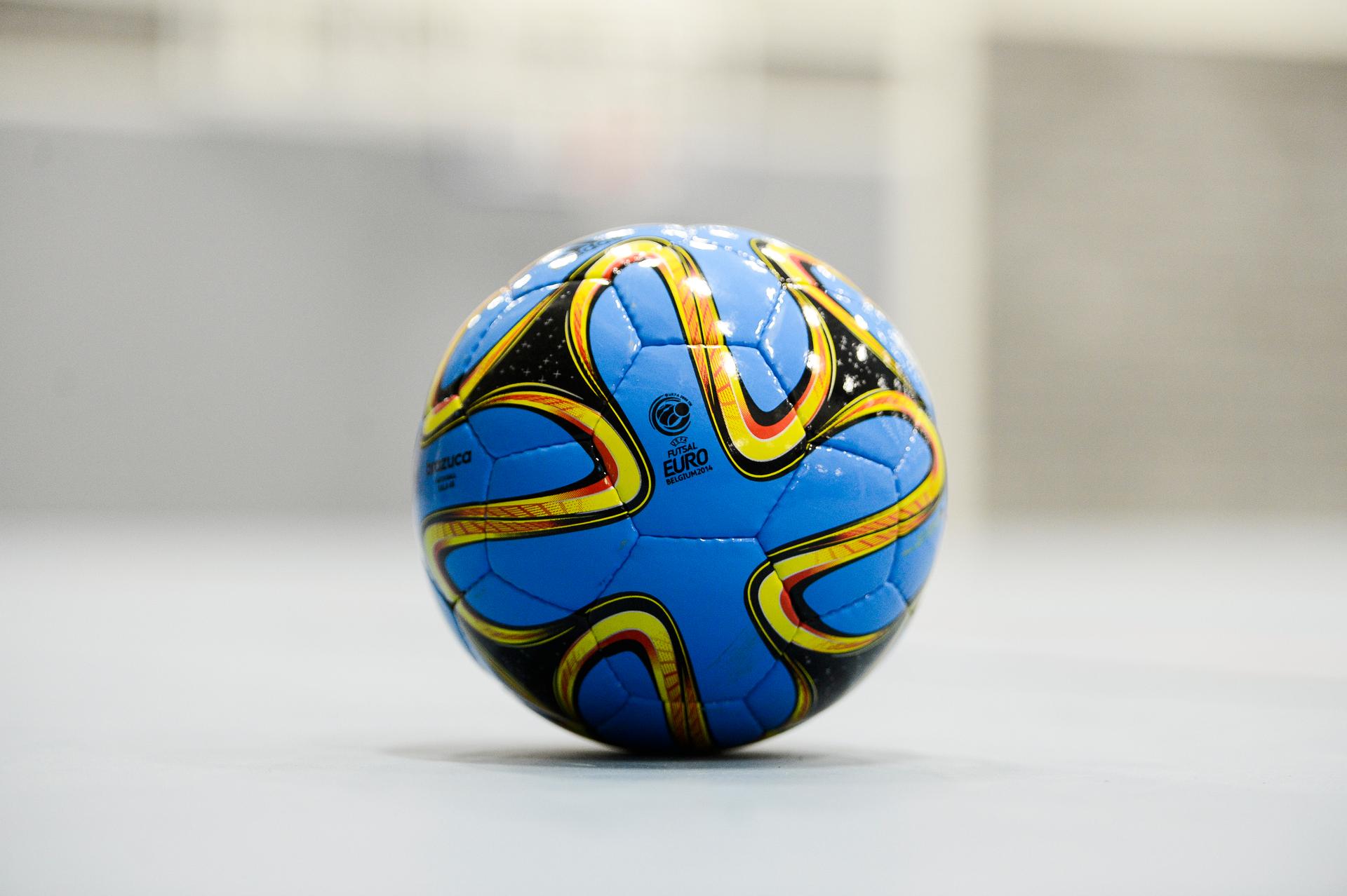 20140119 - ANTWERP, BELGIUM: Illustration picture shows the Brazuca ball during a training session of Belgian futsal team Red Devils, Sunday 19 January 2014, in Antwerpen. The 9th European futsal Championships take place in Antwerpen from January 28th until February 8th 2014. BELGA PHOTO LAURIE DIEFFEMBACQ