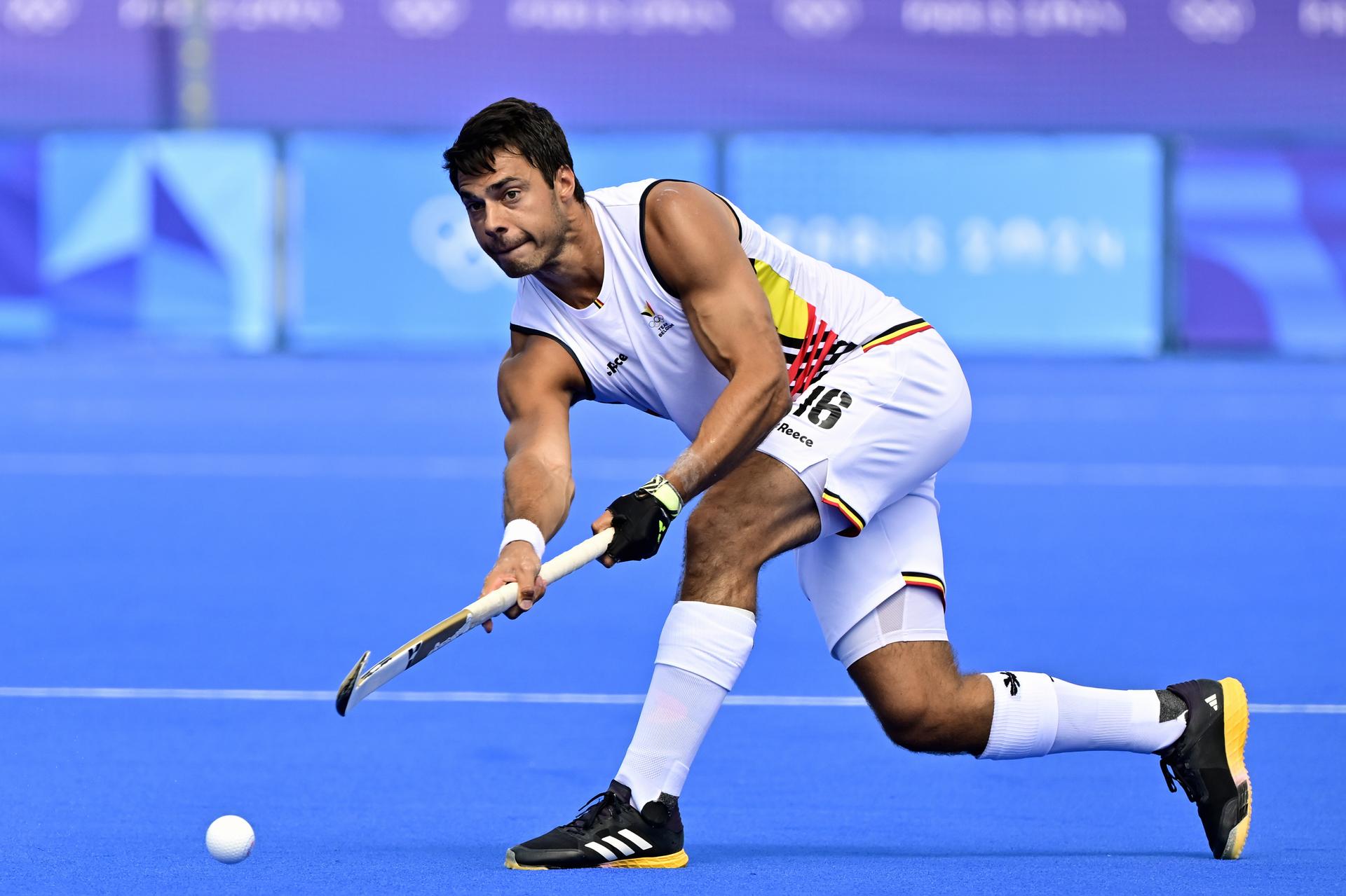 Red Lions' Alexander Hendrickx pictured in action during a hockey game between Belgium's national team the Red Lions and Spain, a quarter-final game at the Paris 2024 Olympic Games, on Sunday 04 August 2024 in Paris, France. The Games of the XXXIII Olympiad are taking place in Paris from 26 July to 11 August. The Belgian delegation counts 165 athletes competing in 21 sports. BELGA PHOTO DIRK WAEM
