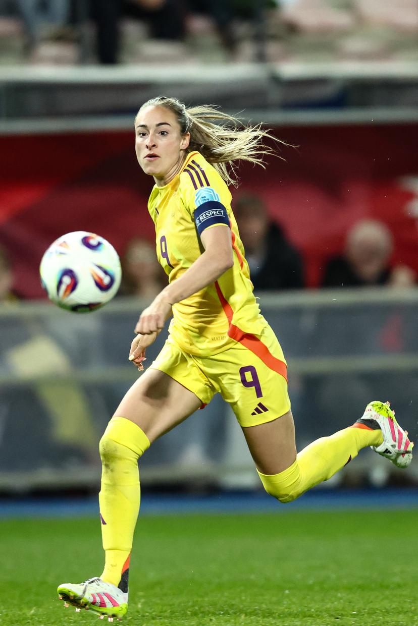 Belgium's Tessa Wullaert pictured in action during a soccer game between the national teams of Belgium (Red Flames) and England, on the fourth matchday in group A3 of the 2024-25 Women's Nations League competition, on Tuesday 08 April 2025 in Heverlee, Leuven. BELGA PHOTO BRUNO FAHY