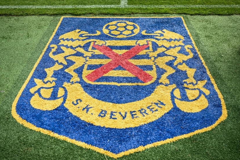 The Beveren club logo pictured before a soccer game between SK Beveren and KSC Lokeren, Sunday 21 September 2025 in Beveren, on day 6 of the 2025-2026 'Challenger Pro League' 1B second division of the Belgian championship. BELGA PHOTO DAVID PINTENS