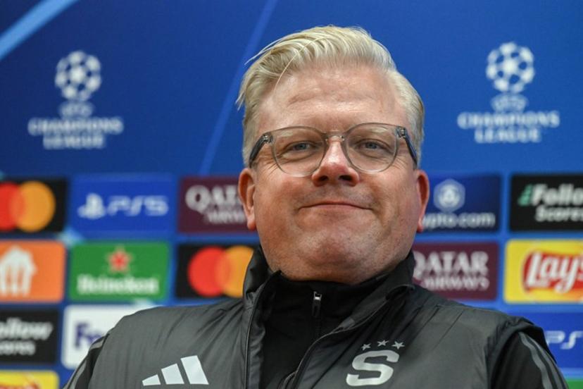 Sparta Prague's Danish head coach Lars Friis attends a press conference in Prague, Czech Republic on January 21, 2025, on the eve of their UEFA Champions League football against Inter Milan.  Michal Cizek / AFP