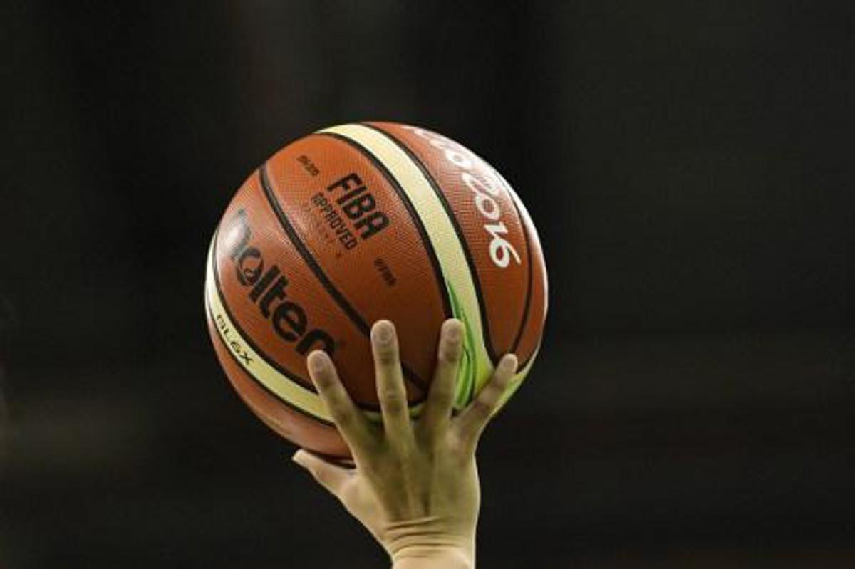 A basketball is pictured during a Women's round Group A basketball match between Australia and Turkey at the Youth Arena in Rio de Janeiro on August 7, 2016 during the Rio 2016 Olympic Games. 
JAVIER SORIANO / AFP