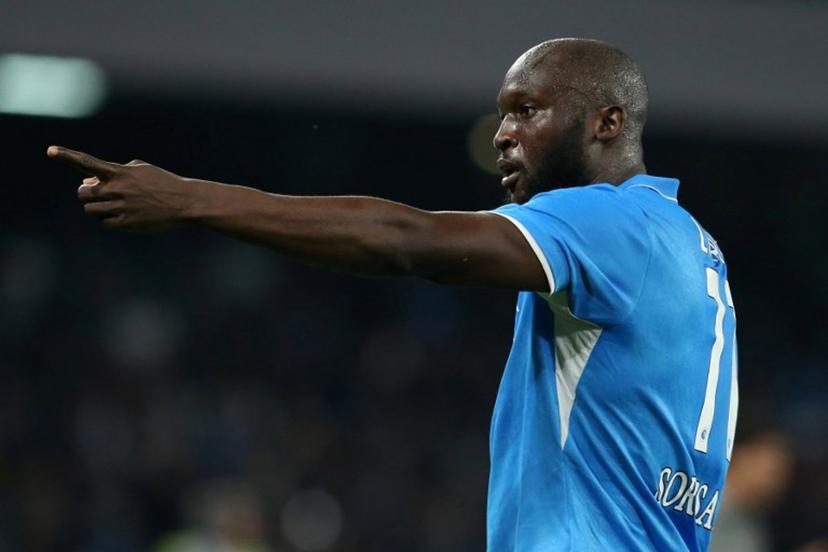 Napoli's Belgian forward #11 Romelu Lukaku celebrates after scoring a goal during the Italian Serie A football match between Napoli and AC Milan at the Stadio Diego Armando Maradona in Naples, on March 30, 2025.  CARLO HERMANN / AFP