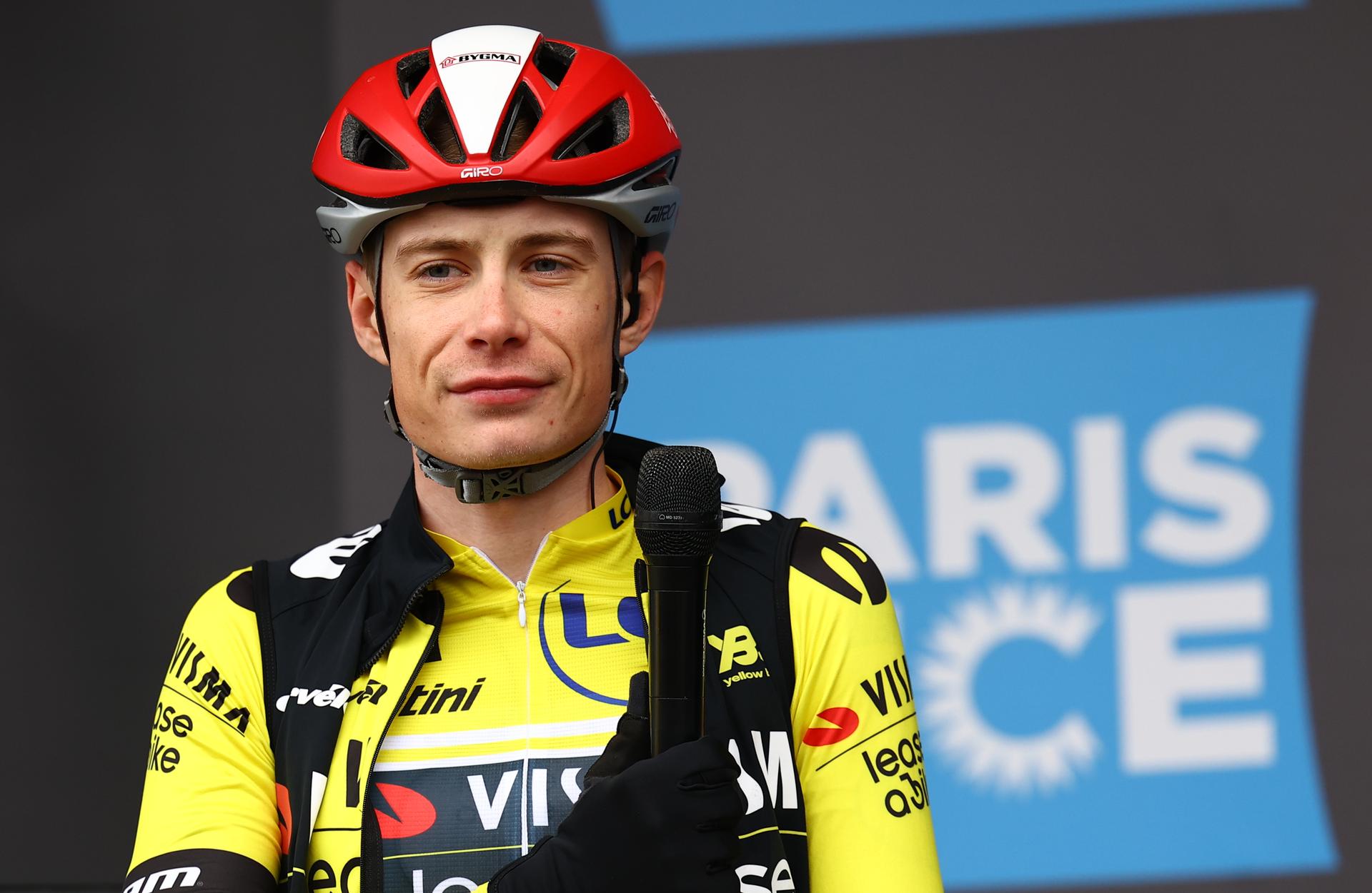 Danish Jonas Vingegaard Hansen of Team Visma-Lease a Bike pictured at the start of stage five of the 83th edition of the Paris-Nice cycling race, 196,5 km from Saint-Just-en-Chevalet to La Cote-Saint-Andre, France, Thursday 13 March 2025. BELGA PHOTO DAVID PINTENS
