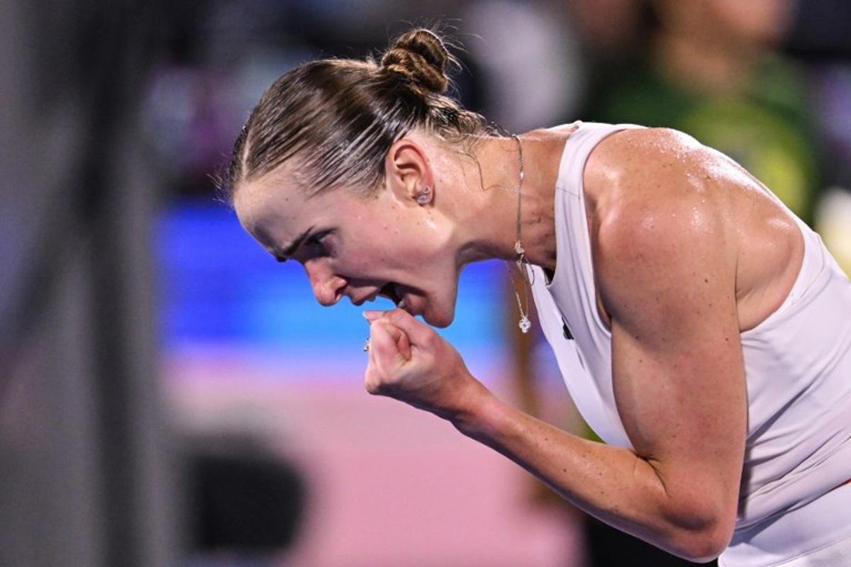 Ukraine's Elina Svitolina reacts during her match against US' Coco Gauff in the women's singles semi-final match at the Dubai Duty Free Tennis tournament in Dubai on February 20, 2026.  Ryan Lim / AFP