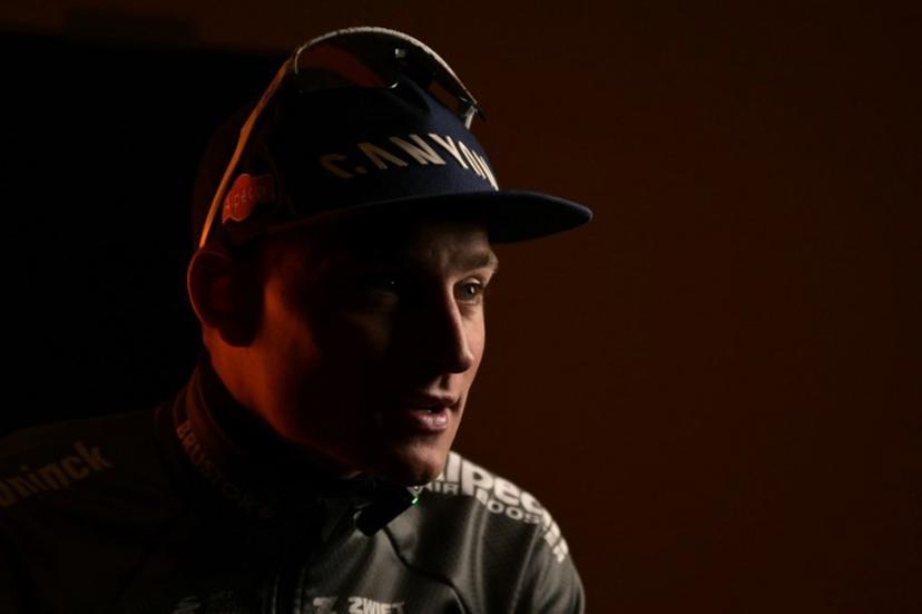 Dutch Mathieu Van Der Poel of team Alpecin-Deceuninck, winner, poses for a portrait after the podium ceremony of the Milan - Sanremo one-day classic cycling race, on March 22, 2025. Dutch Mathieu Van Der Poel of team Alpecin-Deceuninck won the race ahead of Team Ineos' Italian rider Filippo Ganna and Team UAE's Slovenian rider Tadej Pogacar, third.  Marco BERTORELLO / AFP