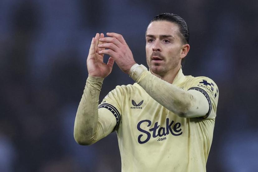 Everton's English midfielder #18 Jack Grealish celebrates the team's victory at the end of the English Premier League football match between Aston Villa and Everton at Villa Park in Birmingham, central England on January 18, 2026.  Darren Staples / AFP