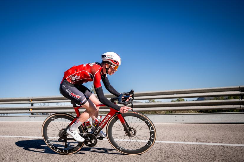 Belgian Lucas Van Gils of Lotto Development Team pictured in action during a training ride of the Lotto-Intermarche cycling team in Albir, Spain, Thursday 15 January 2026. BELGA PHOTO DAVID PINTENS