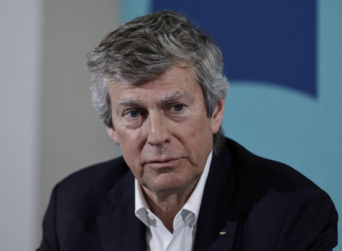 Pierre-Olivier Beckers-Vieujant, Chair of the International Olympic Committee's (IOC) Coordination Commission for the Olympic Games Paris 2024, speaks during a press conference of the International Olympic Committee (IOC) and of Paris-2024 in Saint-Denis, north of Paris, on March 8, 2024, ahead of the upcoming 2024 Olympic Games in Paris.   STEPHANE DE SAKUTIN / AFP