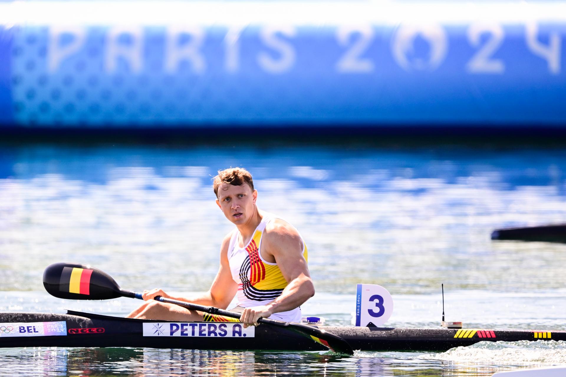 Belgian kayaker Artuur Peters pictured in action during the men's Kayak Single K1 1000m final B of the canoe sprint event at the Paris 2024 Olympic Games, on Saturday 10 August 2024 in Paris, France. The Games of the XXXIII Olympiad are taking place in Paris from 26 July to 11 August. The Belgian delegation counts 165 athletes competing in 21 sports. BELGA PHOTO DIRK WAEM
