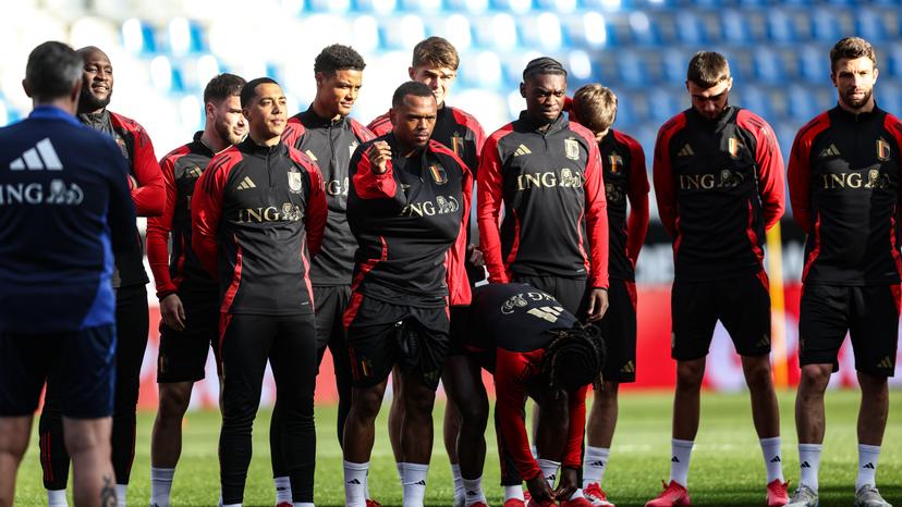 Belgium's players pictured during a training session of Belgian national soccer team the Red Devils, Saturday 22 March 2025 in Genk. The team is preparing for tomorrow's game against Ukraine, the return leg of the Nations League playoff. Ukraine won the first leg 3-1. BELGA PHOTO BRUNO FAHY