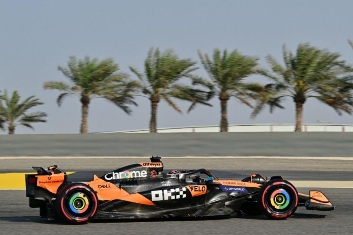 McLaren's Australian driver Oscar Piastri drives during the third practice session ahead of the Bahrain Formula One Grand Prix at the Bahrain International Circuit in Sakhir on April 12, 2025.  Giuseppe CACACE / AFP