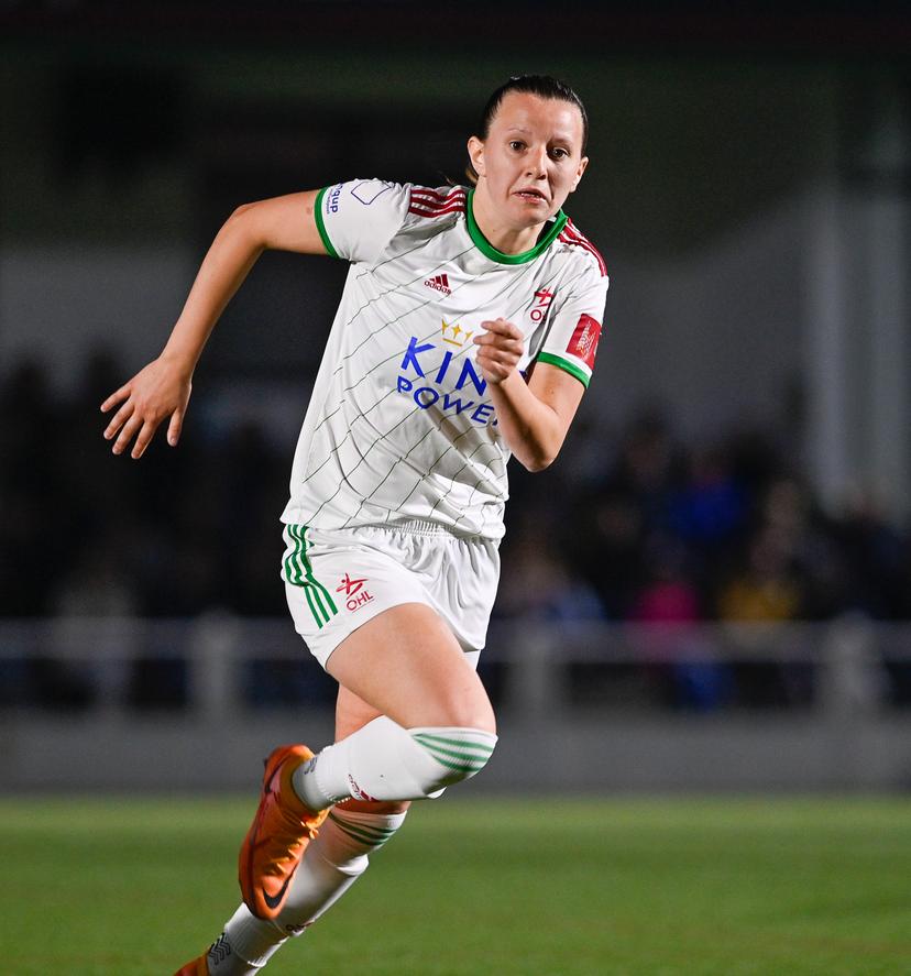 OHL Women's Hannah Eurlings pictured in action during a soccer match between OH Leuven and RSCA Women, Wednesday 27 April 2022, in Leuven, on day 8 of the play-offs of the Belgian 'Super League' women's first division. BELGA PHOTO DAVID CATRY