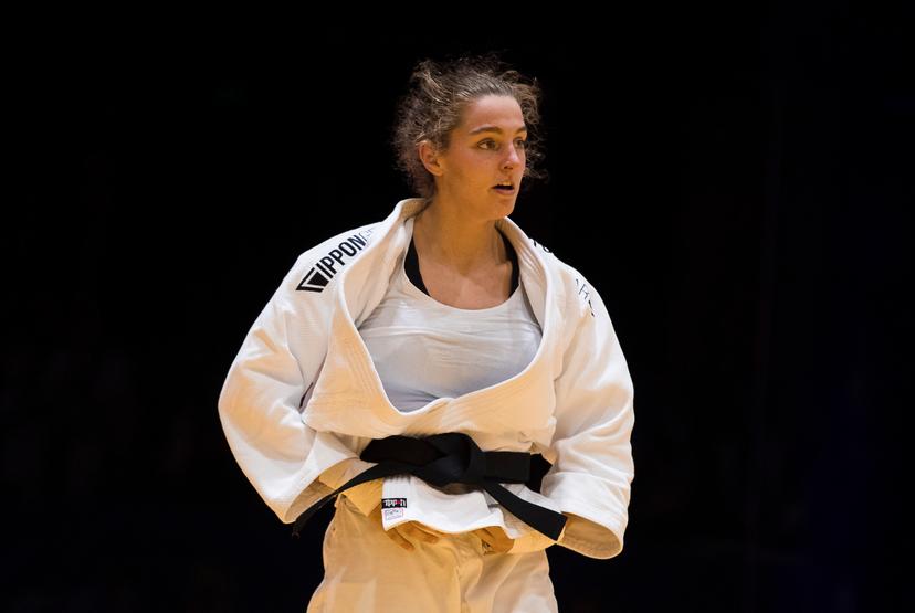 Belgian Lien Meeuwssen picture in a fight of the women -70kg category at the European Judo Open in Sarajevo, Bosnia and Herzegovina, Sunday 19 September 2021. BELGA PHOTO NIKOLA KRSTIC
