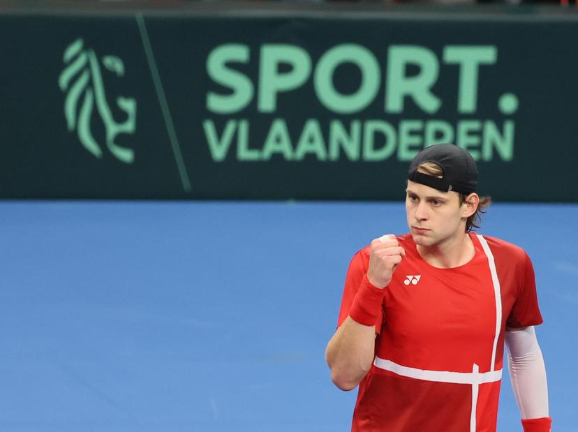 Belgian Zizou Bergs pictured during a game between Belgian Bergs and Chilean Garin, the fourth match in the Davis Cup qualifiers World Group tennis meeting between Belgium and Chile, , in Hasselt. BELGA PHOTO BENOIT DOPPAGNE