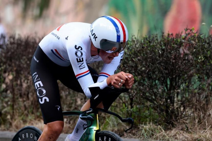 Ineos Grenadiers' British rider Joshua Tarling competes during the second stage of the 108th Giro d'Italia cycling race, a 13.7km individual time-trial from Tirana to Tirana in Albania, on May 10, 2025.  Luca Bettini / AFP