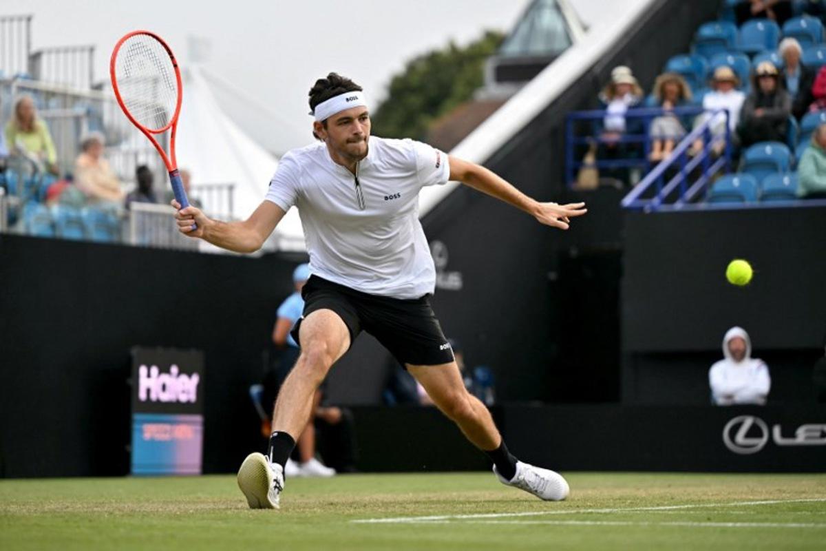 US player Taylor Fritz returns against Spain's Alejandro Davidovich during their men's singles semi final tennis match on day five at the Lexus Eastbourne International tennis tournament in Eastbourne, southern England, on June 27, 2025.  Glyn KIRK / AFP