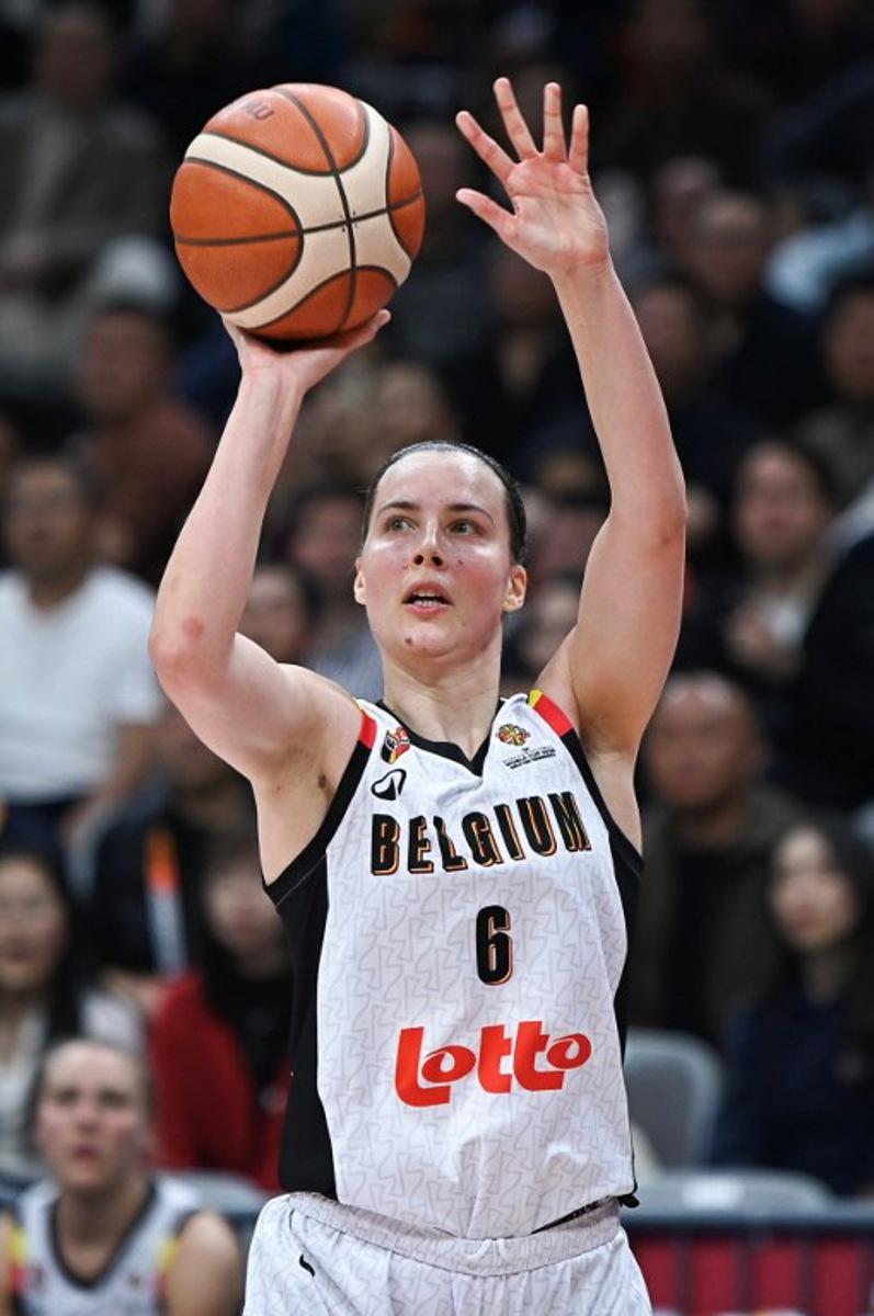 Belgium's Antonia Delaere shoots during the FIBA Women's Basketball World Cup 2026 qualifying tournament match between China and Belgium in Wuhan, in China's central Hubei province on March 12, 2026.  CN-STR / AFP