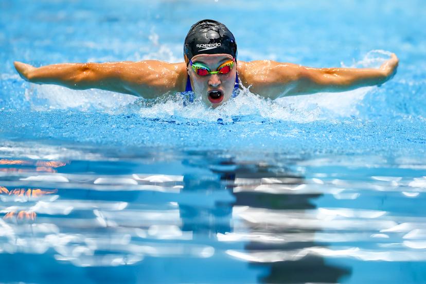 Belgian Sarah Dumont pictured in action during the women's 400m individual medley at the Belgian Swimming Championships, Saturday 20 April 2024 in Antwerp. BELGA PHOTO DAVID PINTENS