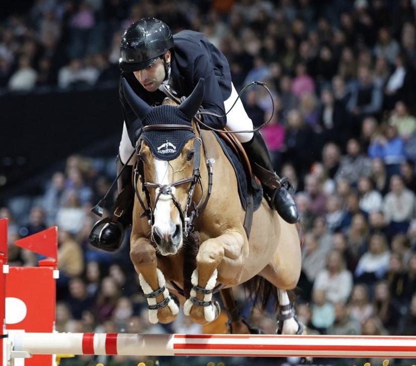 Belgium's Abdel Said rides Arpege du RU during the Grand Prix jumping competition of the Sweden International Horse Show, at the Friends Arena in Stockholm, on November 27, 2022.  Christine OLSSON / TT News Agency / AFP