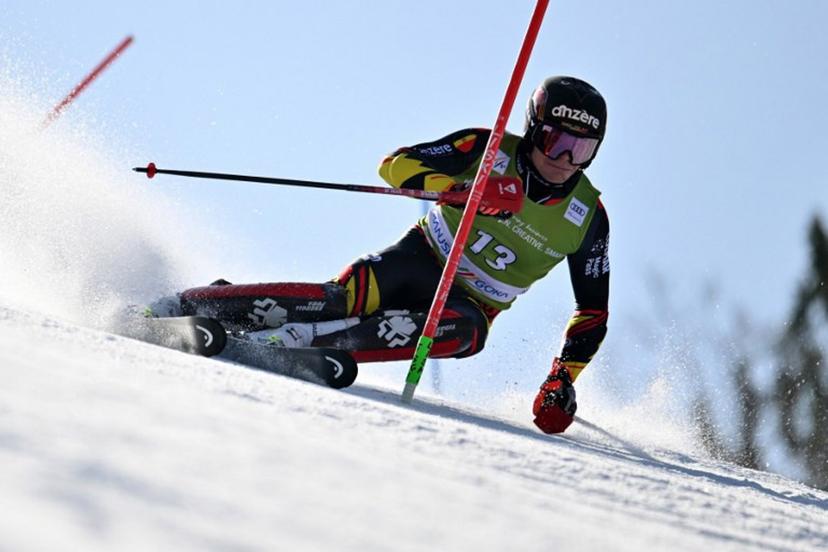 Belgium's Armand Marchant competes in the first run of the Men's Slalom event, part of FIS Alpine Ski World Cup 2025-2026 in Kranjska Gora, Slovenia on March 8, 2026.  JURE MAKOVEC / AFP